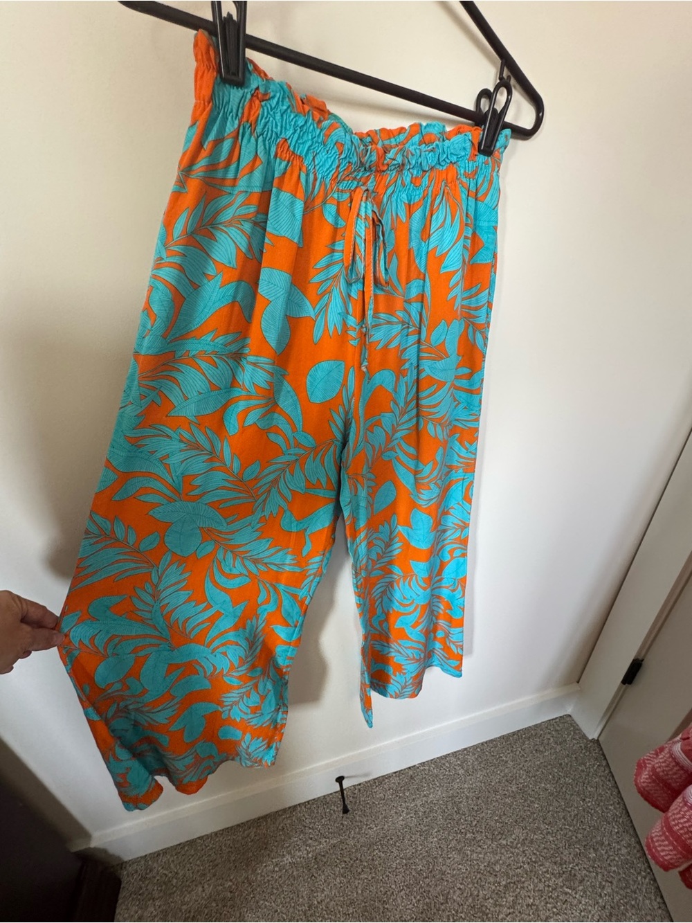 Wide-Leg Floral Pants in Orange & Turquoise - Lightweight Summer Style - Picture 4 of 5
